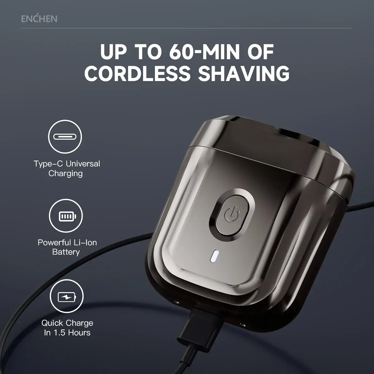 Enchen mini6 cabeças flexíveis de 2 direções barbeador elétrico 100% à prova d'água até 60 minutos de barbear sem fio com cabeça de corte magnético