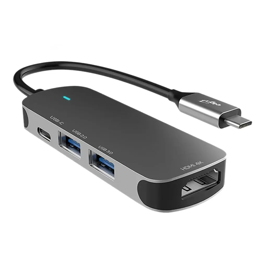 ELG Hub USB-C 4 em 1 com HDMI 4K, USB-C, USB-A 3.0 e USB-A 2.0 | HDMI Requer USB-C com Saída de Vídeo (DP Alt Mode), USB 3.0 até 5Gbps, Alumínio, Cabo 10cm, Modelo HUB41HD-V2