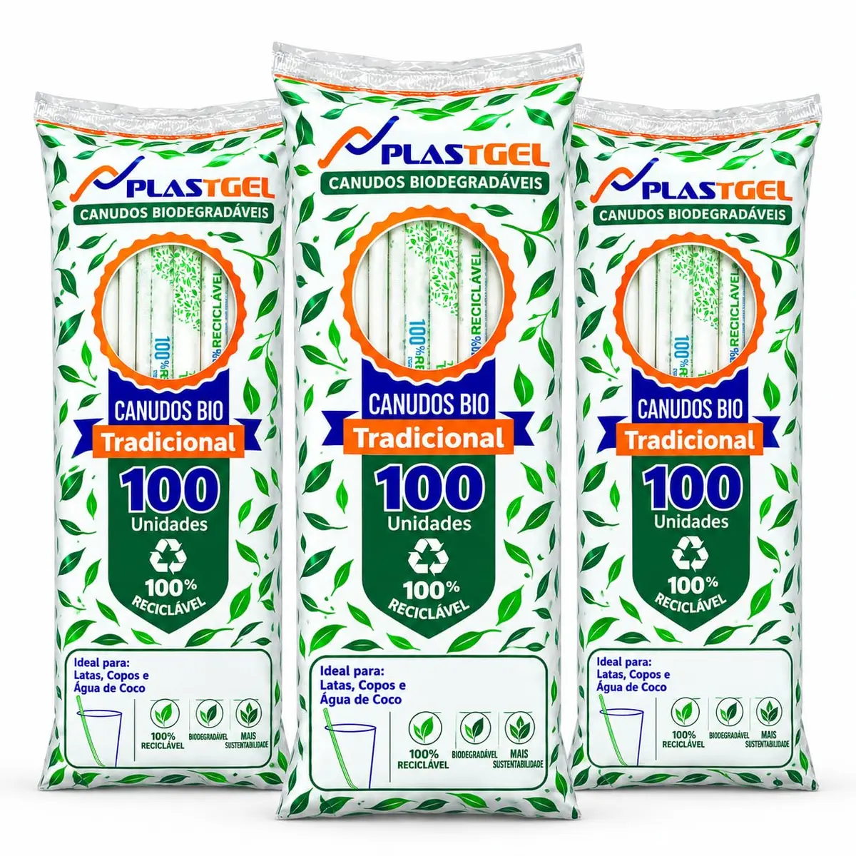 Canudo Plástico Biodegradável Embalado Individualmente 5 mm x 21 cm – 300 Unidades | Descartável para Sucos, Refrigerantes e Drinks