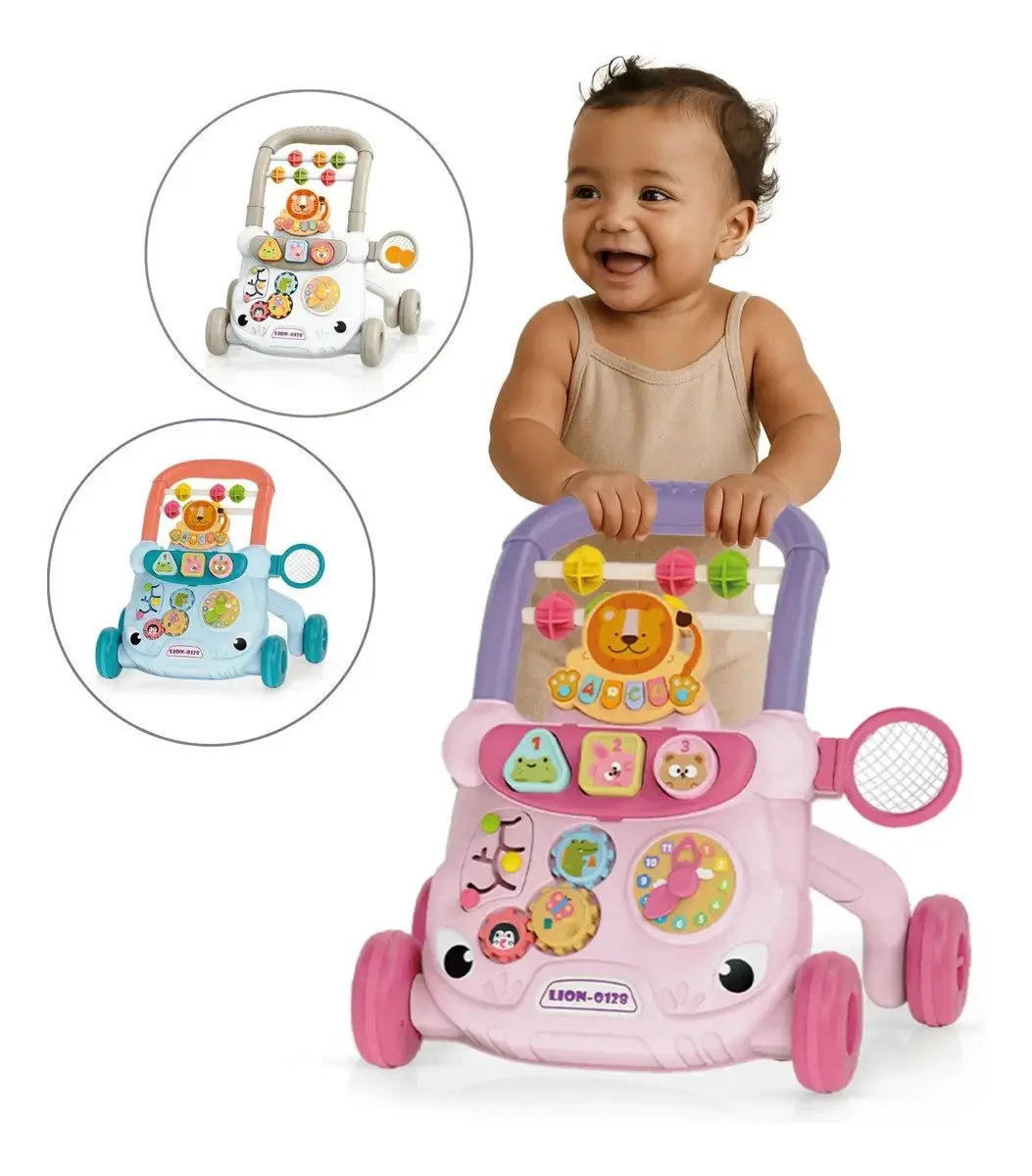 Andador Infantil Empurrador Atividade Musical Bebê Didático Cor Rosa