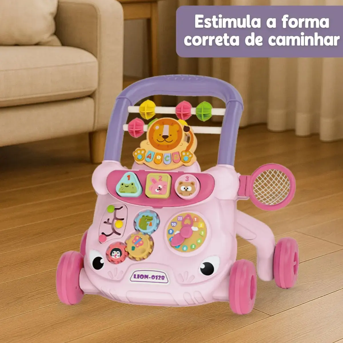 Andador Infantil Empurrador Atividade Musical Bebê Didático Cor Rosa thumbnail 6