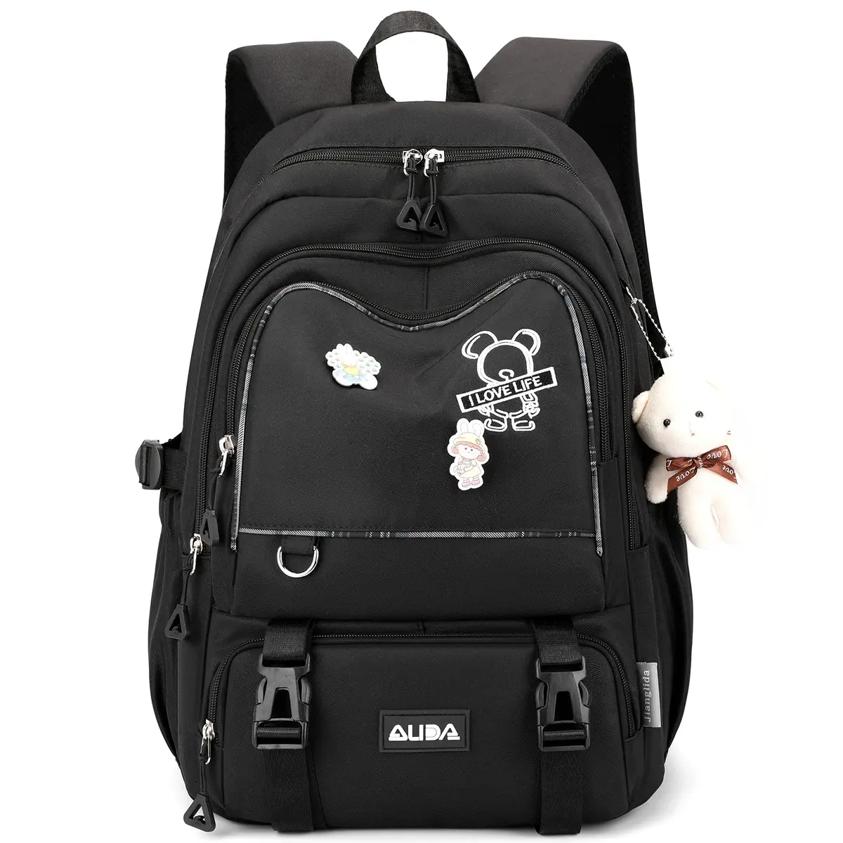 Mochila Escolar Feminina, Mochila Grande com Vários Compartimentos, Alças Acolchoadas, Material Resistente, Bolso Frontal, Bolsos Laterais e Design Fofo para Escola, Passeio e Uso Diário