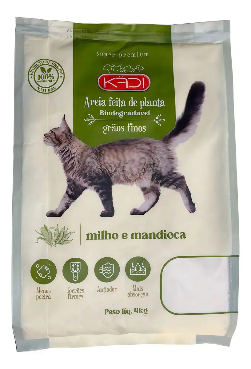 Areia Higiênica Fina Biodegradável Para Gatos Kadi 4kg