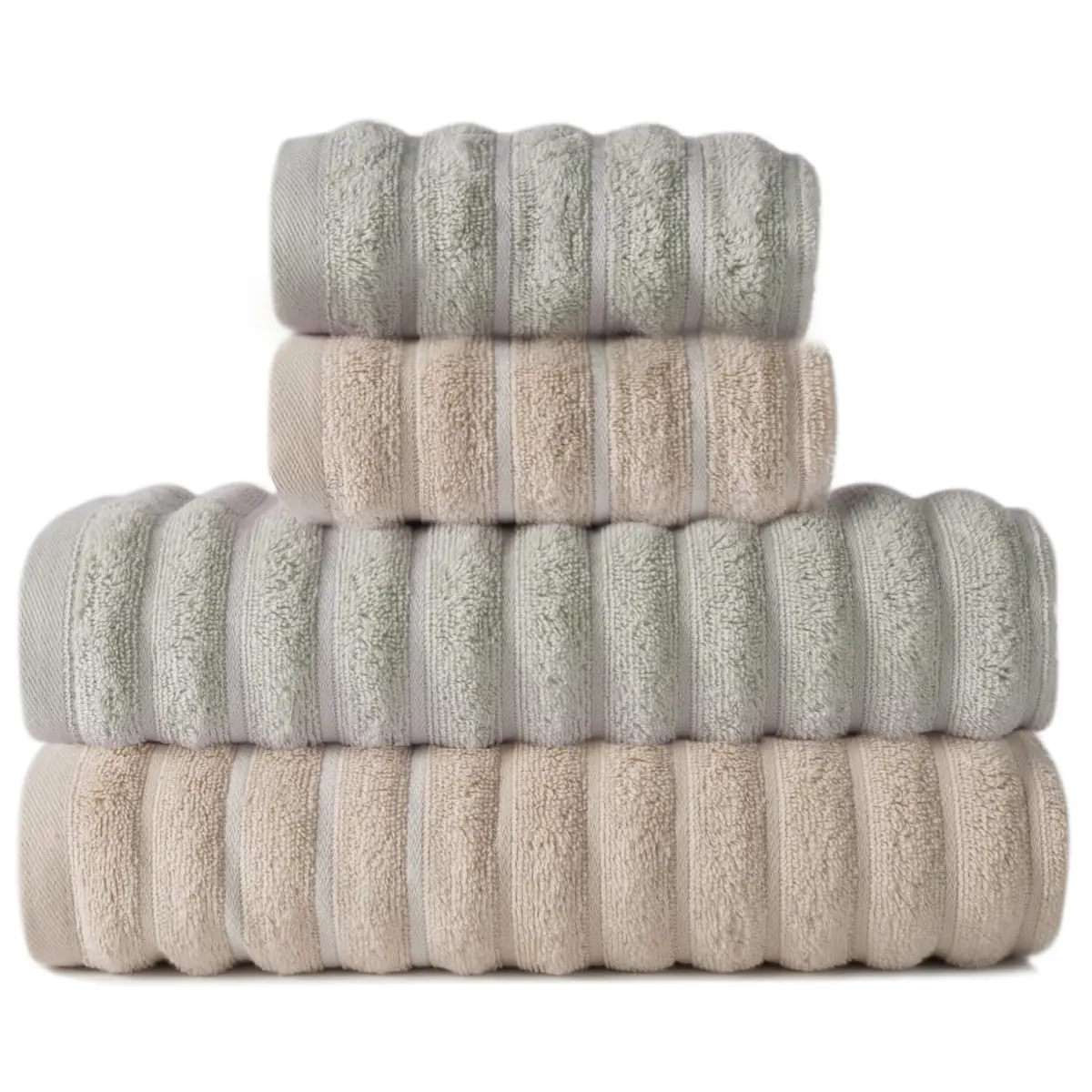 Kit com 4 Toalhas de Banho 100% Algodão Macia Felpuda e Alta Absorção (Bege e Verde)