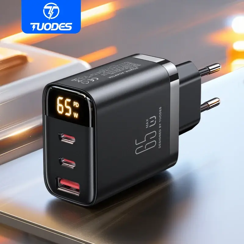 Tuodes 65w gan carregador pps pd usb tipo c carregamento rápido qc4.0 carga rápida para iphone 17 macbook air tablet samsung xiaomi portátil - 1
