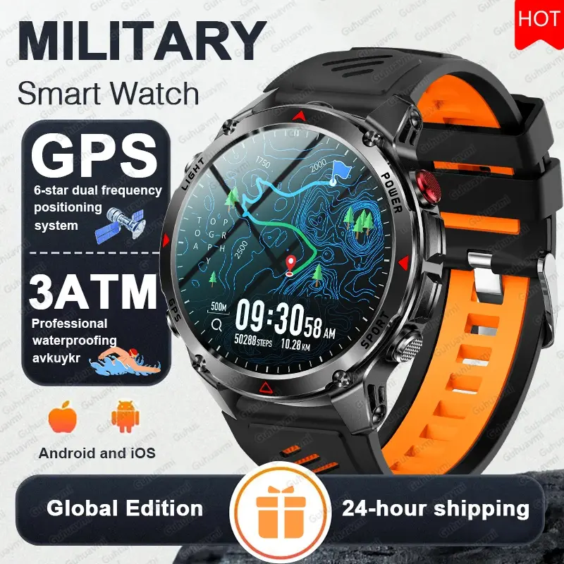 2026 Novo Relógio Inteligente com Navegação GPS e Mapa, Tela AMOLED, 3ATM à Prova d'Água, Relógio Esportivo com Bússola, NFC e Chamada BT para Homens e Mulheres