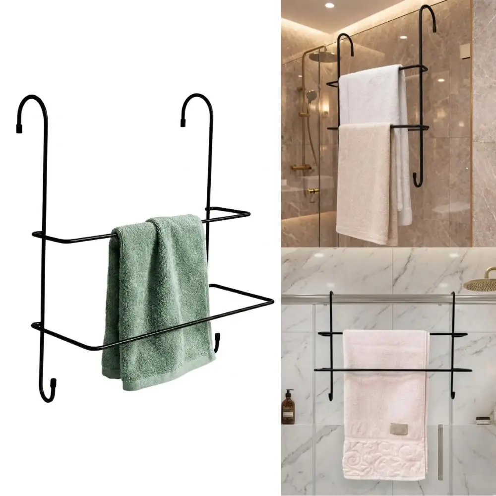 Suporte para Box de Banheiro - Porta Toalhas Organizador de Banheiro para Box - Resistente, Moderno e Prático para Organização de Toalhas - Amel (Preto) - 1