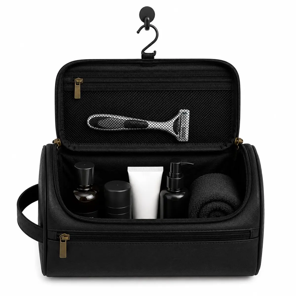 Bolsa de Higiene Pessoal Necessaire Viagem em Couro Preto | Vintage, Masculina, Feminina