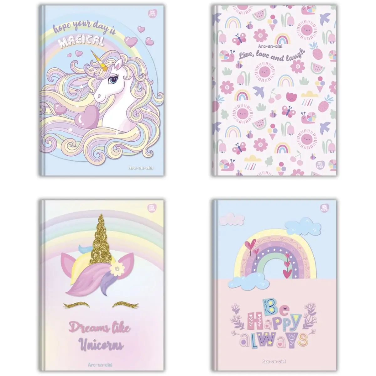Kit de Cadernos Brochura, Animativa, 1/4, Capa Dura, Arc-En-Ciel, 80 Folhas, Pacote com 5 - 1