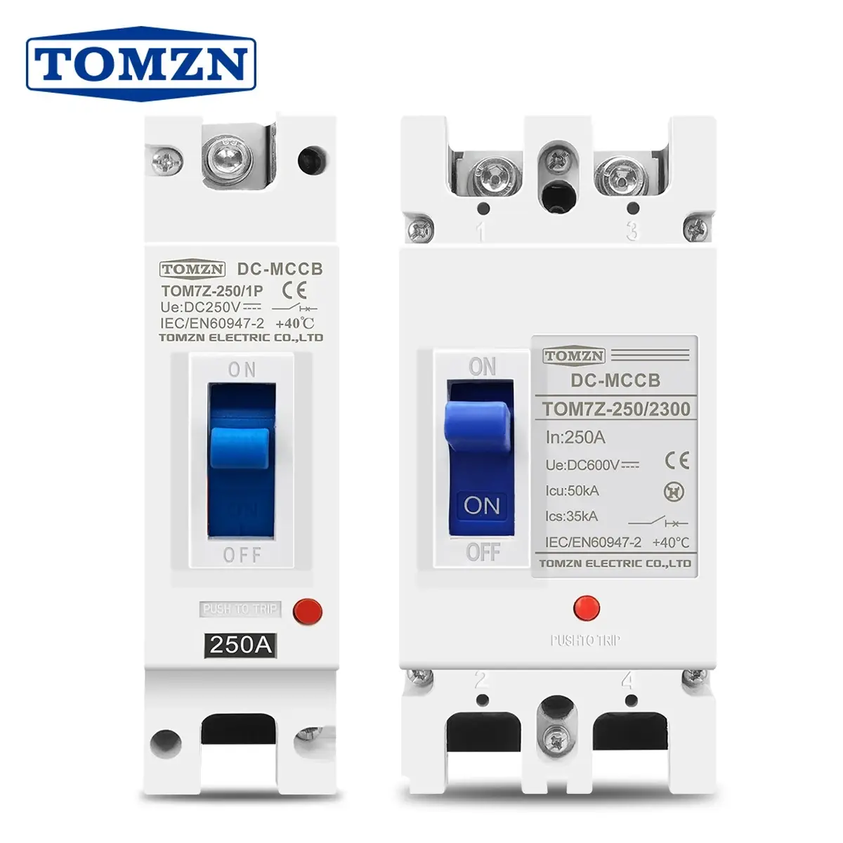 1PCS TOMZN 1P 2P MCCB Disjuntor de Caixa Moldada Solar com Proteção Contra Sobrecarga para Bateria Solar Fotovoltaica PV