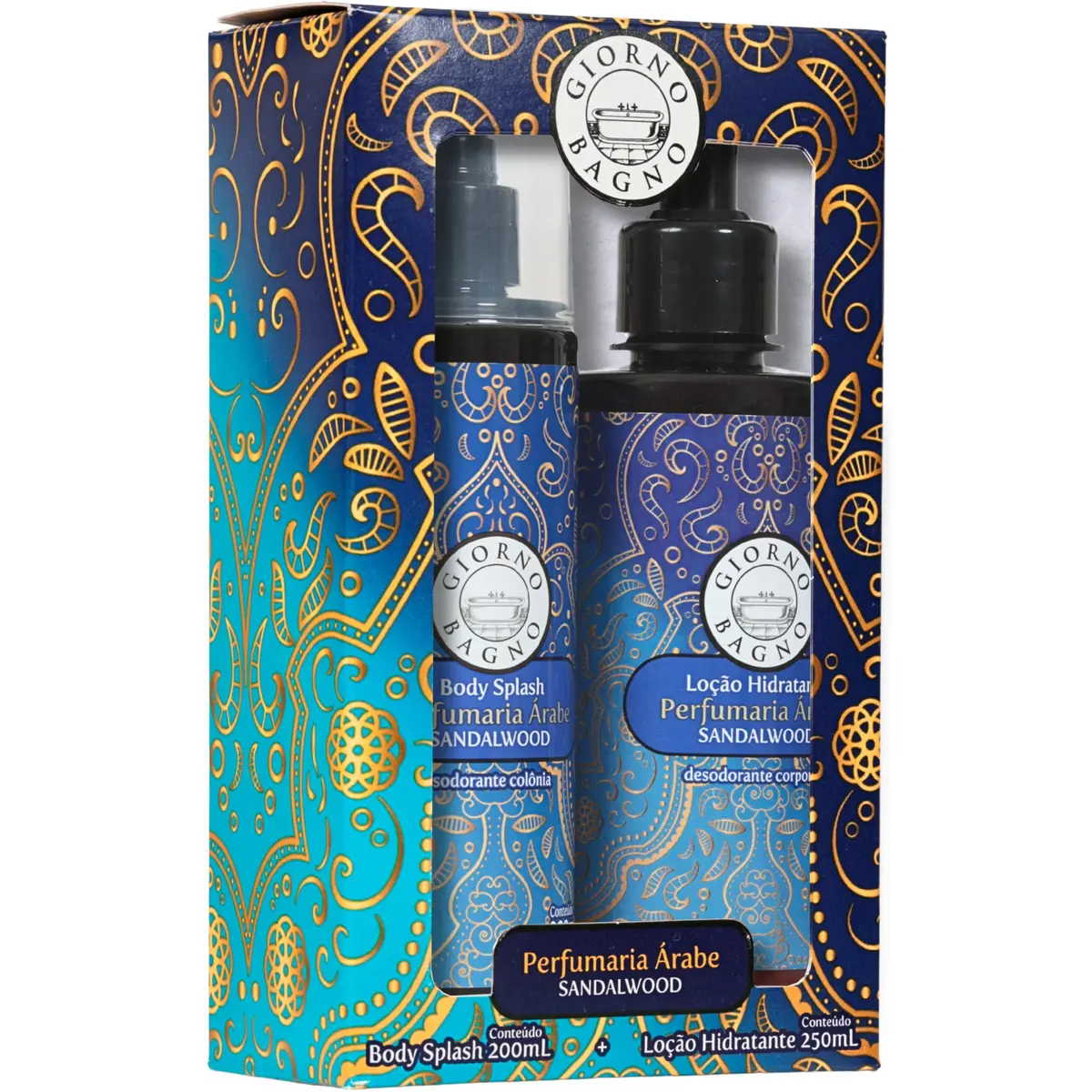 Kit Body Splash 200ml e Loção hidratante 250ml, Giorno Bagno, Sandalwood | Hidratação de rápida absorção e névoa refrescante da mesma linha que, combinadas, intensificam a fixação da fragrância