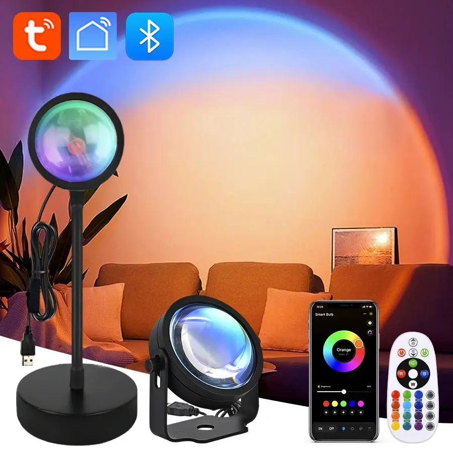Tuya inteligente led pôr do sol lâmpada do projetor vida inteligente app ir controle remoto rgb atmosfera holofote luz noturna para fotografia de festa