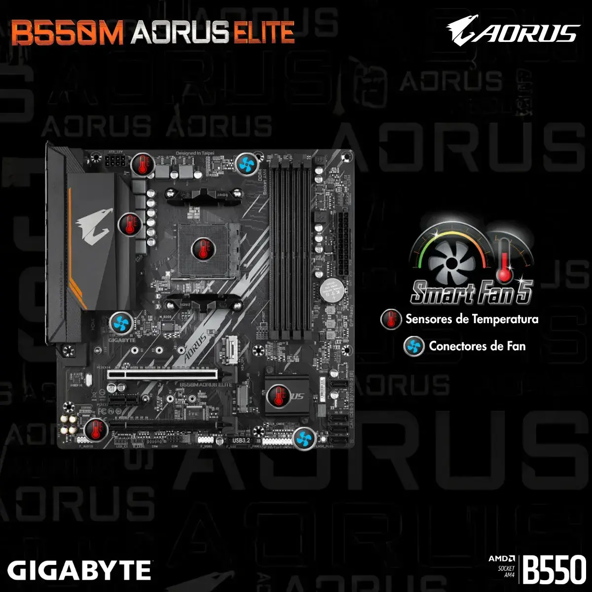 Placa Mae Gigabyte B550m Aorus Elite Am4 Ddr4 Hdmi M-atx Cor Preto thumbnail 3