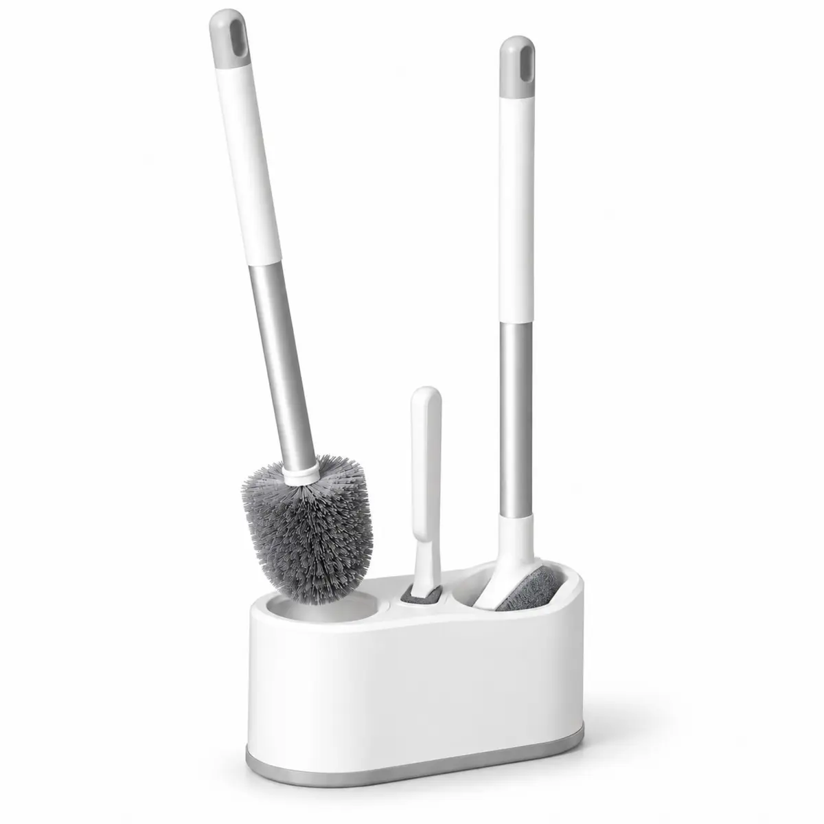 Escova Sanitária Tripla, com Suporte, Escova Limpa Banheiro, 3 Escovas | Escovas Vaso Sanitário, Limpeza Completa