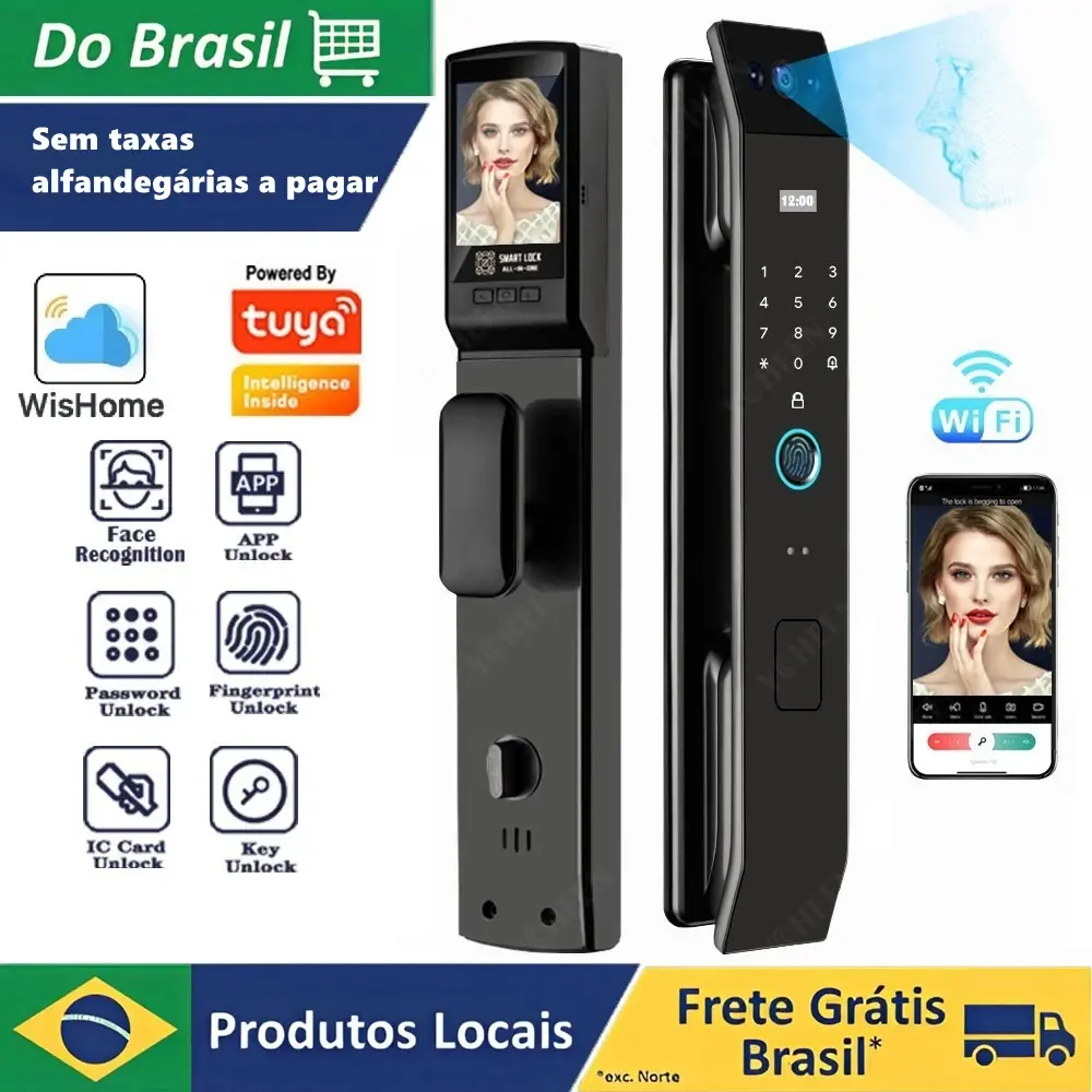 Fechadura de porta com reconhecimento facial 3d, aplicativo tuya, pode desbloqueio de vídeo porteiro, fechadura inteligente digital, cartão chave de impressão digital, fechadura de telefone nfc
