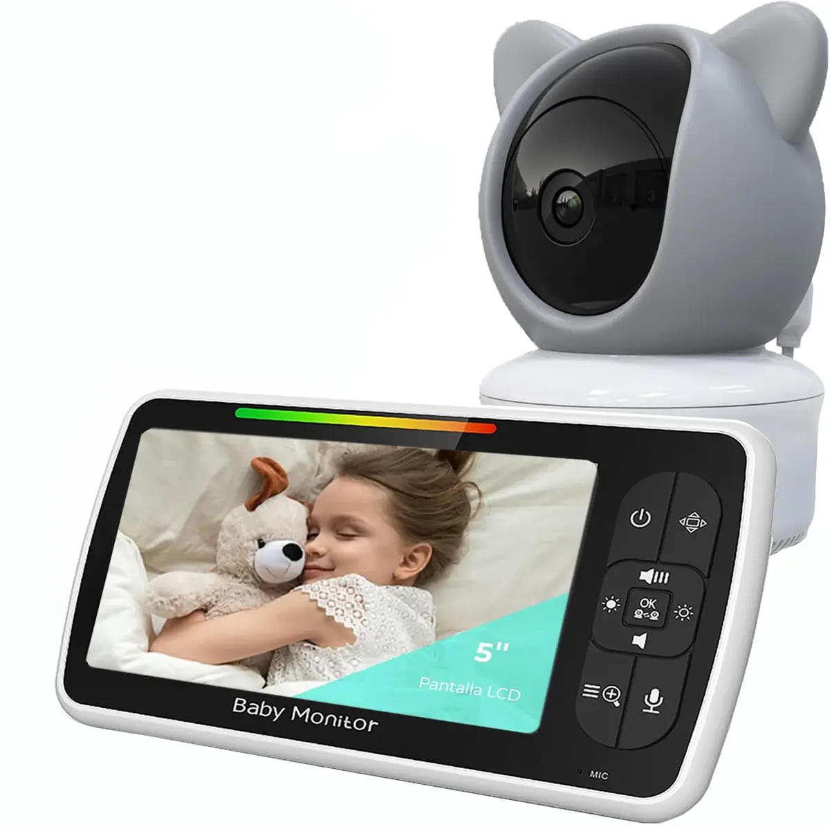 Babá Eletrônica, 5" 720P HD Bebê Câmera com Tela, Áudio Bidirecional, Night Vision, Zoom Digital, Economia de energia VOX, Canção de Ninar, Temperatura Ambiente, Monitor de Bebe para Pais Novos - 1