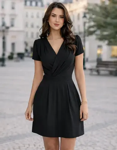 Vestido Decote Transpassado Envelope Manga Curta Soltinho