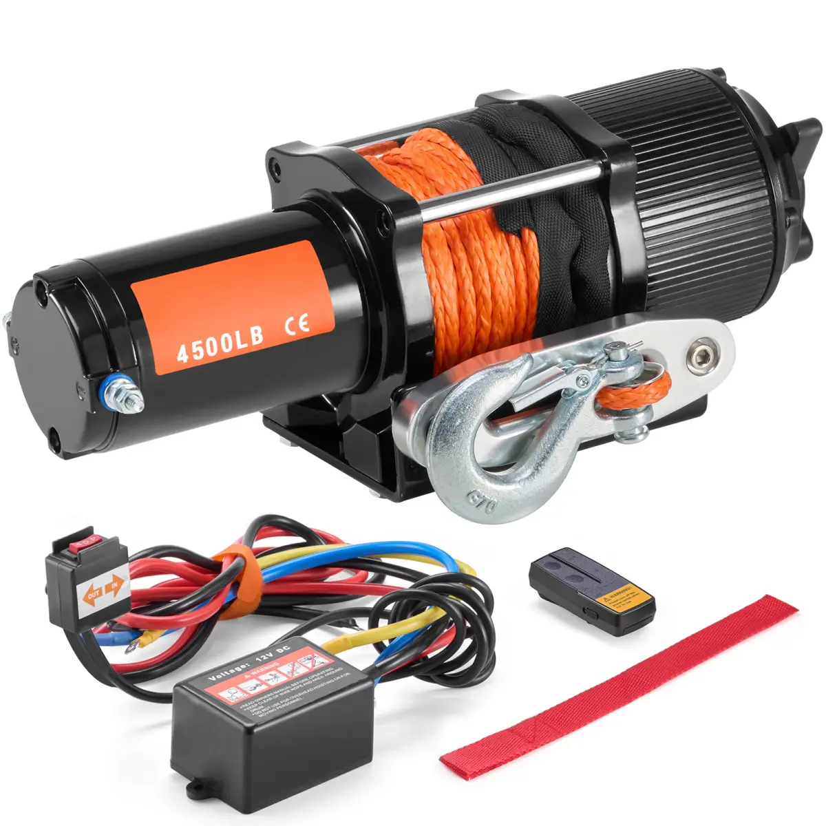 SucceBuy 4500lbs ATV/UTV Guincho elétrico 12V com corda sintética de 39 pés Controle remoto sem fio e com fio IP55 à prova d'água para Jeeps