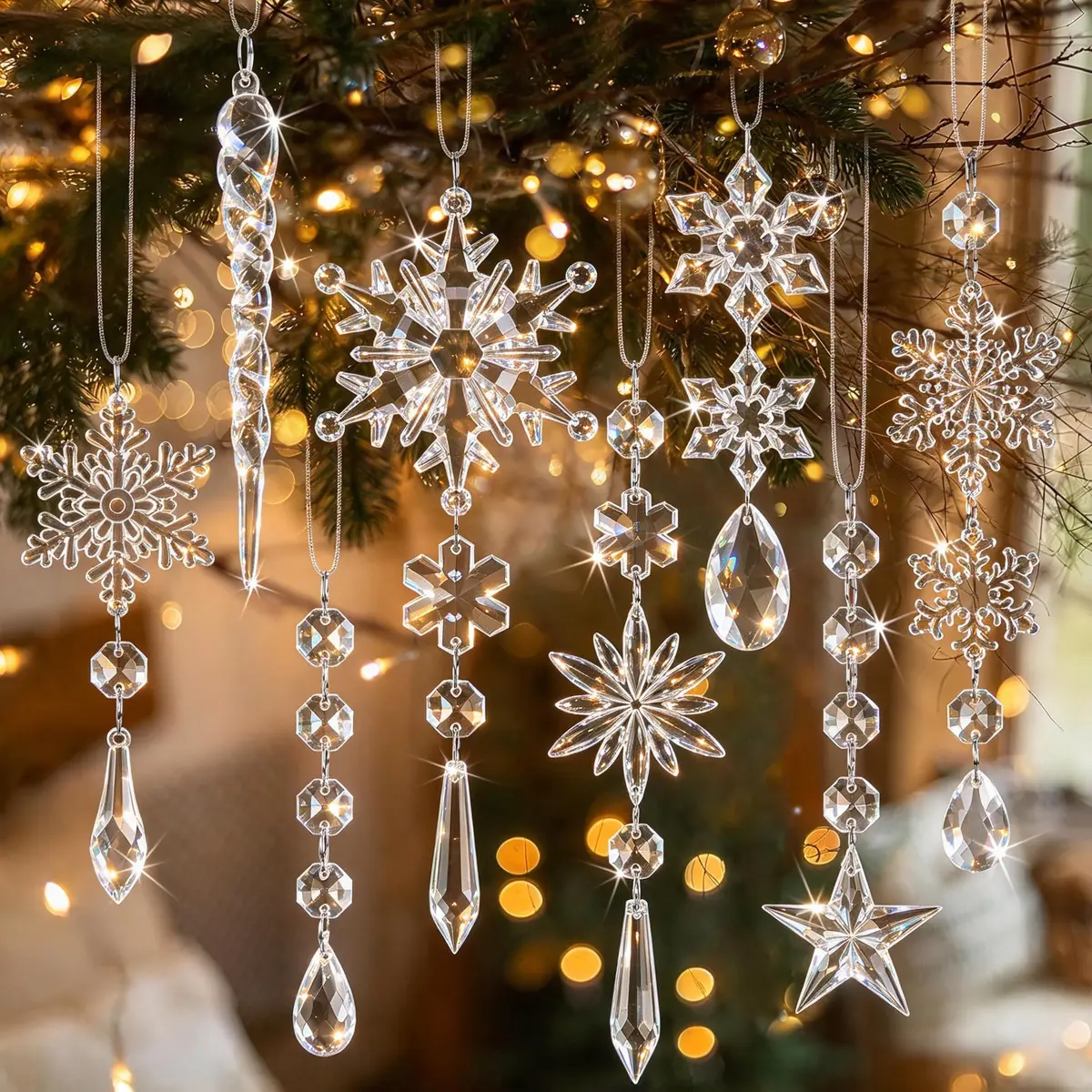 Ornamentos de cristal para decoração de árvore de Natal, país das maravilhas de inverno
