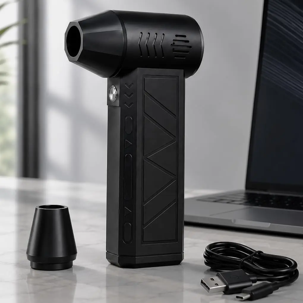 Soprador de Ar para PC Recarregável 130000RPM Air Duster Turbo Jet Fan com 3 Velocidades, Limpador de Poeira para Notebook, Teclado e Eletrônicos