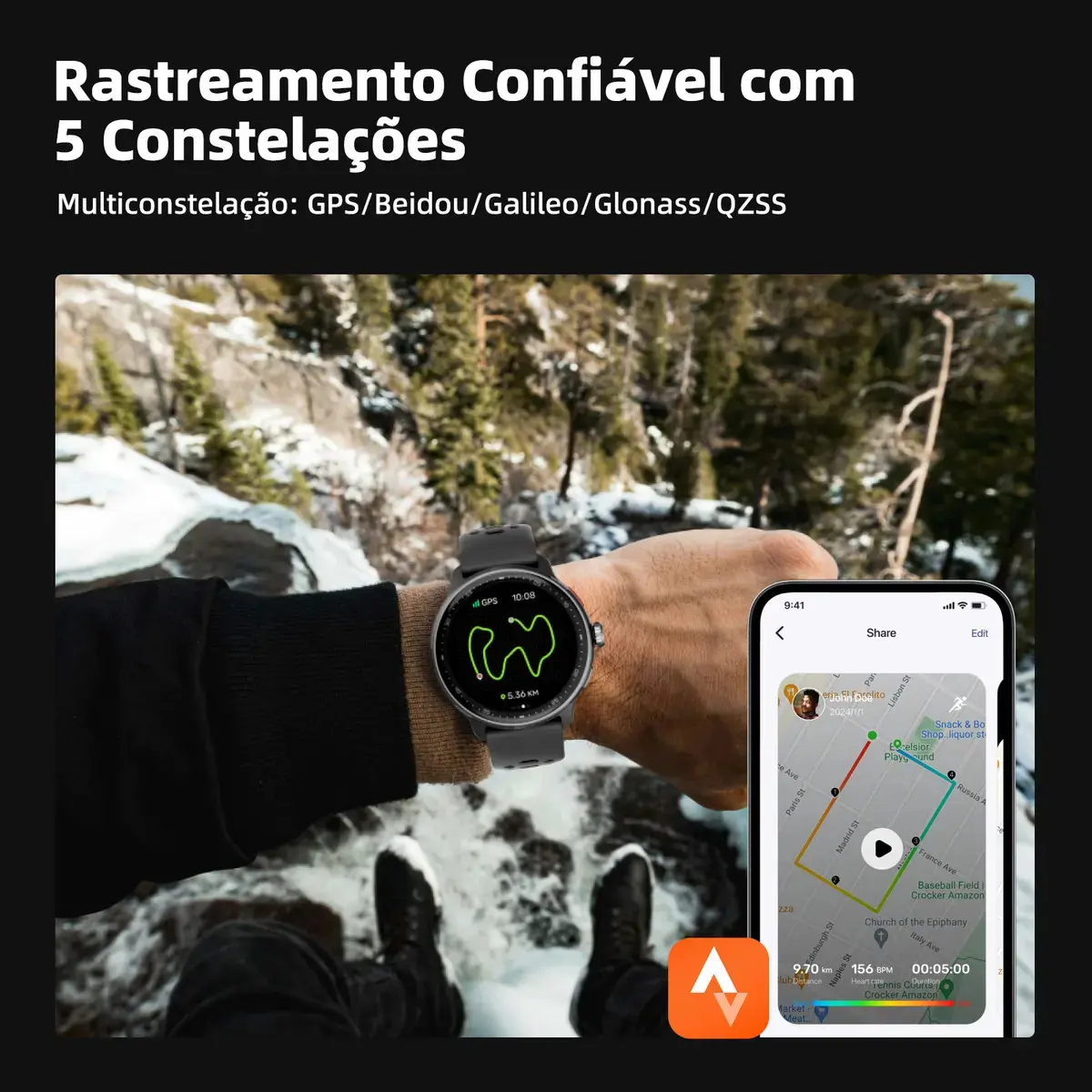 Relógio Inteligente Gps Smartwatch Amoled 3atm Sport Gps Caixa Cinza thumbnail 4