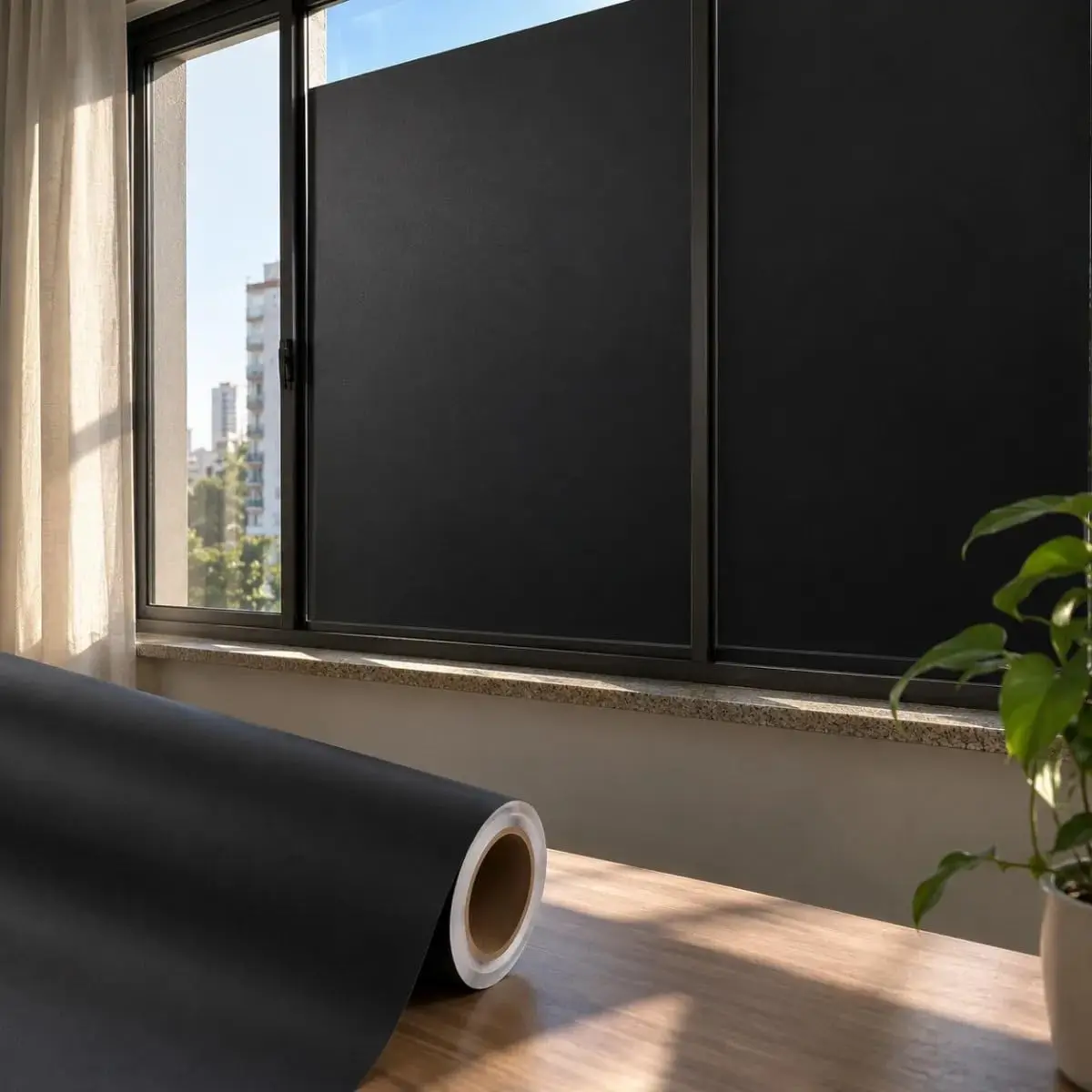 Adesivo Impermeável Blackout Lavável Bloqueia Luz p/Janela Mesa Vidro Porta 3m x 60cm