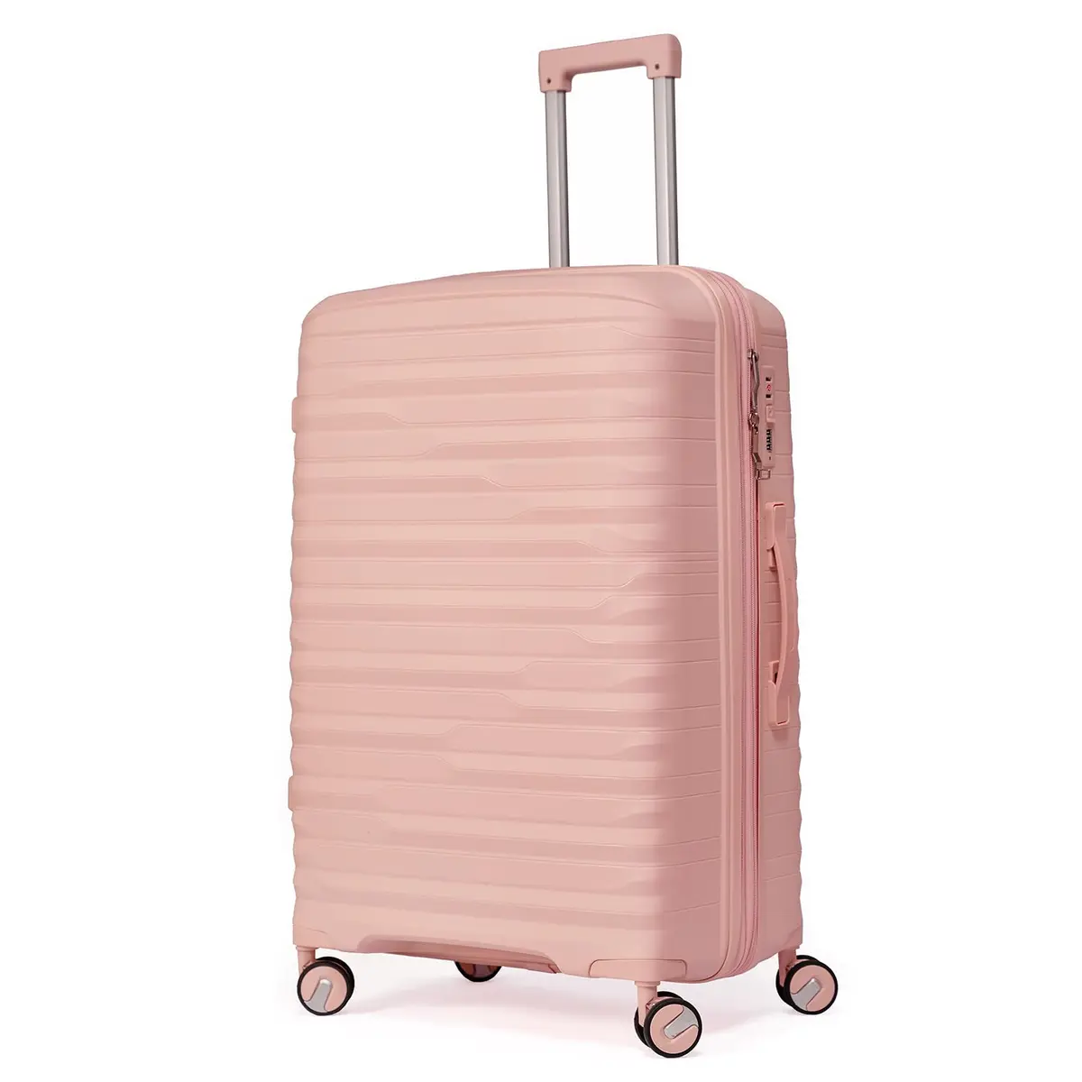 Mala De Viagem Media 23Kg Polipropileno 4 Rodas Duplas 360 Fibra Rígida Tamanho M Leve Resistente Para Despachar (ROSA CLARO, médio)