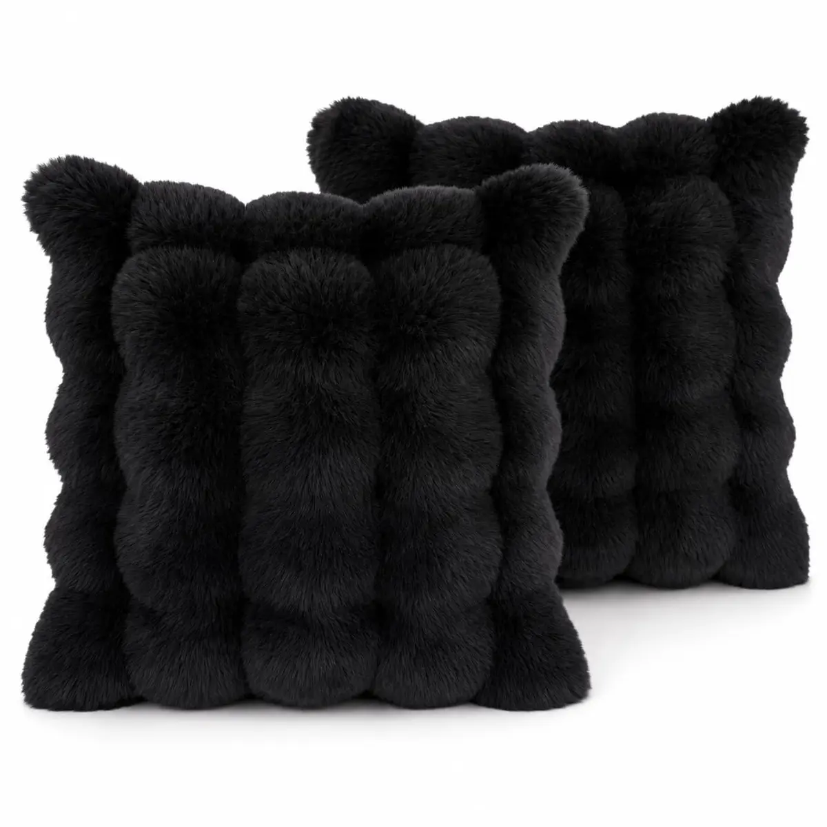 Capa de Almofada, Kit com 2 Capas Decorativas em Pelúcia, Plush, Luxuoso, Toque Suave, Desenhos em Relevo, Sala - Casa e Decoração (Pelinhos - Preto)
