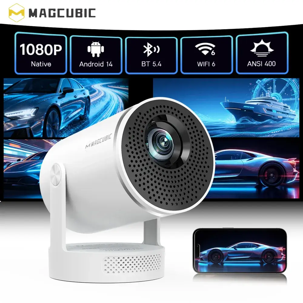 Projetor Magcubic Android 14 Nativo 1080P 8K HY320Pro-A Projetor Full HD com Foco Manual Portátil para Cinema em Casa
