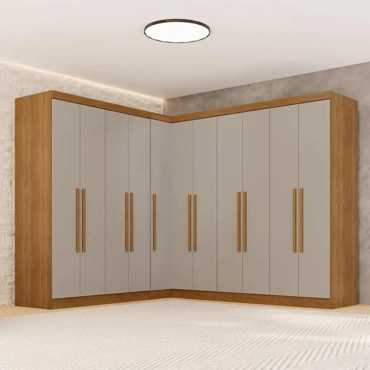 Guarda-roupa de Canto Modulado 11 Portas 4 Gavetas Espanha Cinamomo/Off-White