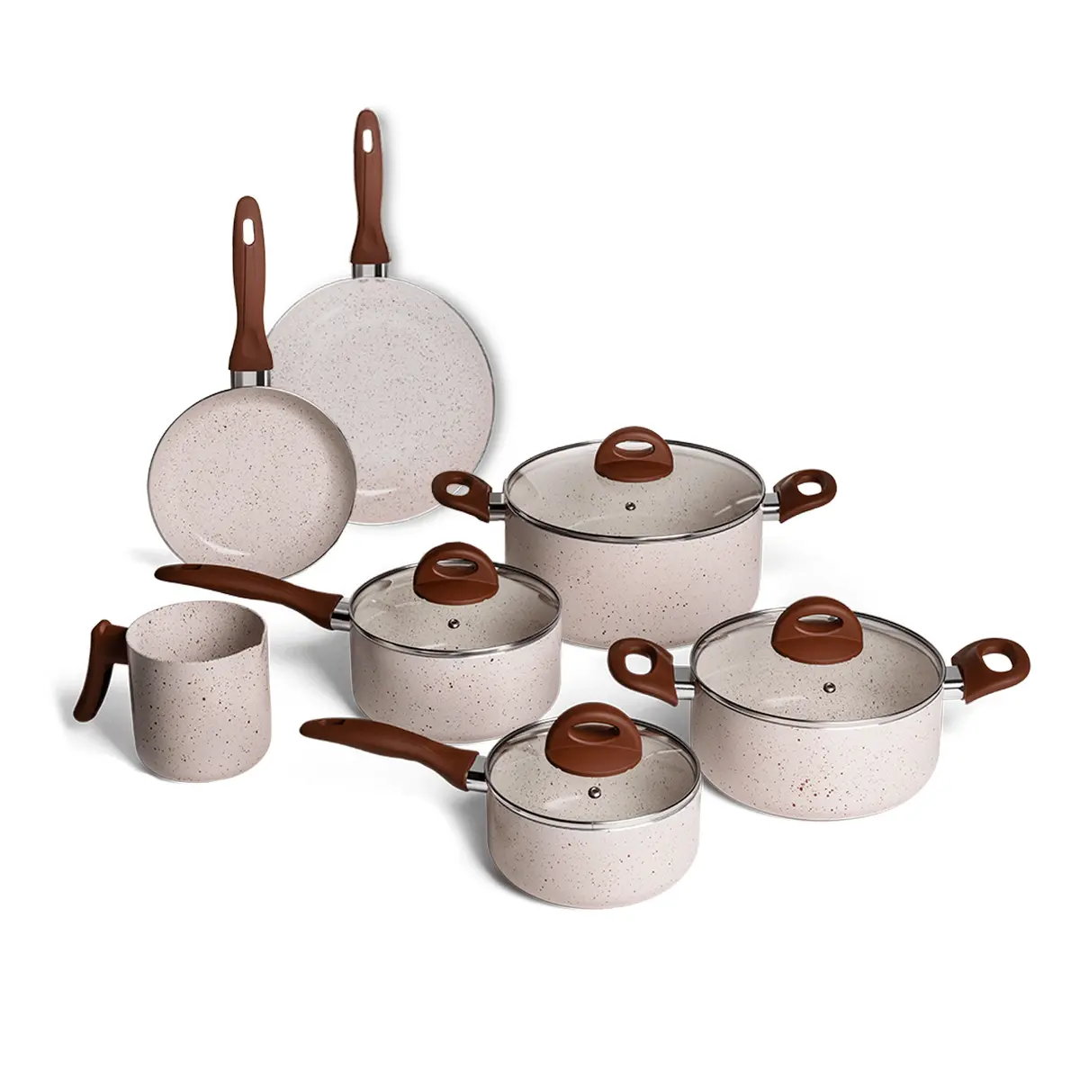 Jogo de Panelas Brinox Antiaderente Ceramic Life 7 Peças Smart Plus Vanilla - 1