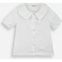 camisa infantil gola peter pan manga bufante texturizada off white