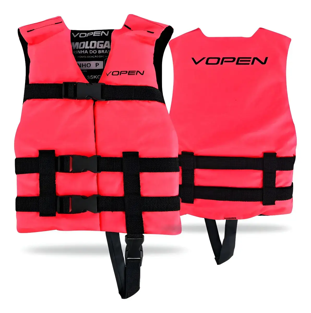 Colete Salva Vidas Infantil Criança Piscina Vopen Homologado Cor Rosa fluor Tamanho P - 25kg Á 35kg