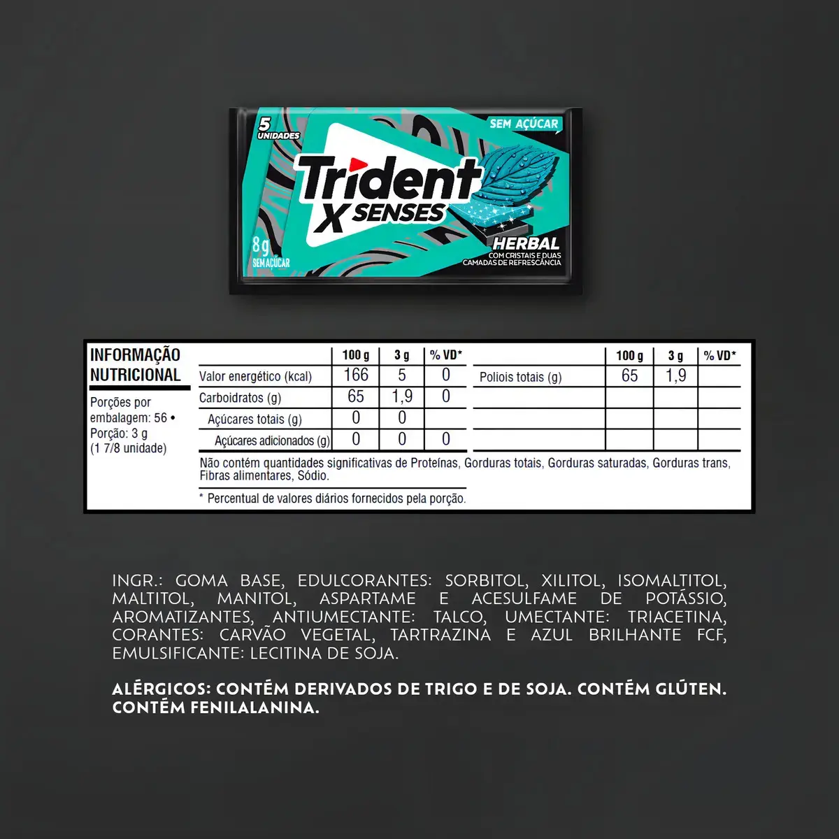 Trident Chiclete Sabor Herbal Sem Açucar 21 unidades de 8g thumbnail 3