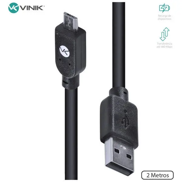 Cabo Usb X Micro Usb B 2.0 5 Pinos 2 Metros Preto - Musb-2 - 1