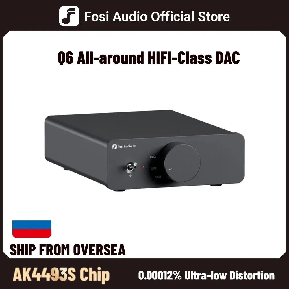 Fosi Audio Q6 USB DAC – Chipset XMOS XU316 e AK4493S, PCM 768kHz/32Bit e DSD512 Desktop compacto Hi-Fi DAC
