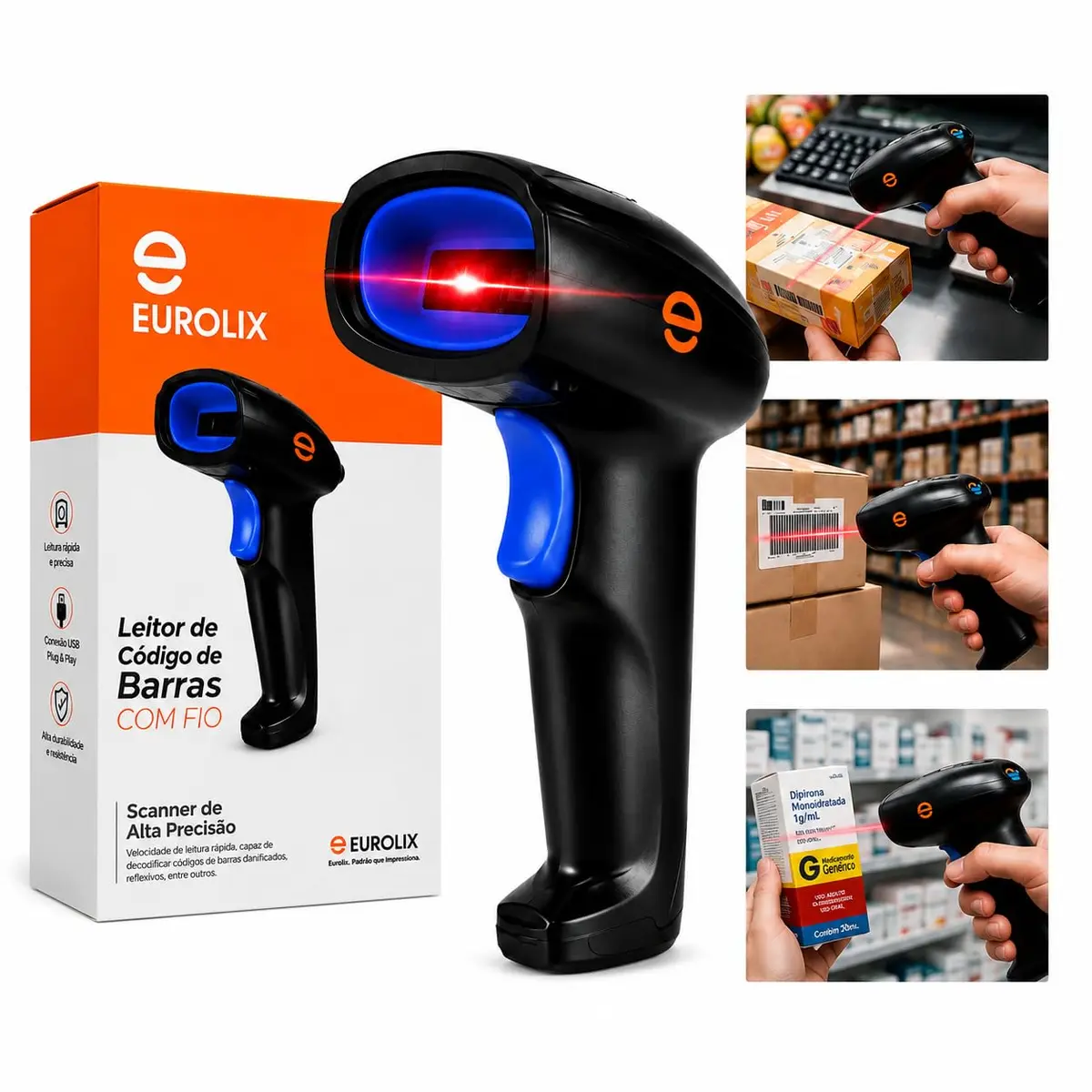 Leitor De Código De Barras Laser 1d C/Fio Scanner Imager Códigos Omnidirecional 2.4GHz USB bateria longa duração 3 modos de dgiltalização plug and play PC Note Tablet Smartphone