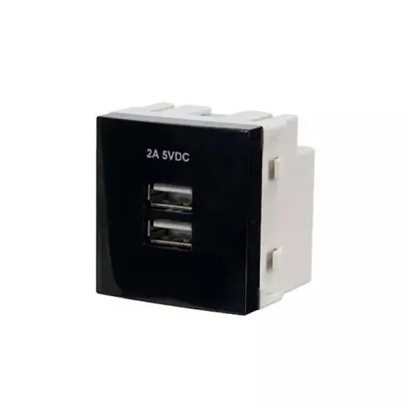 Módulo Tomada Dupla Carregador Usb 2a Bivolt Sleek Preto - 1