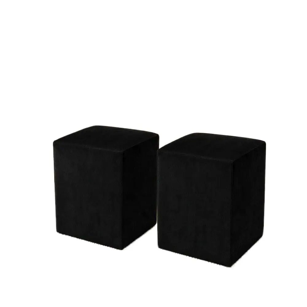 Kit com 2 Puff Quadrado em Veludo Banqueta Decorativa para Sala Quarto e Escritório(Veludo Preto)