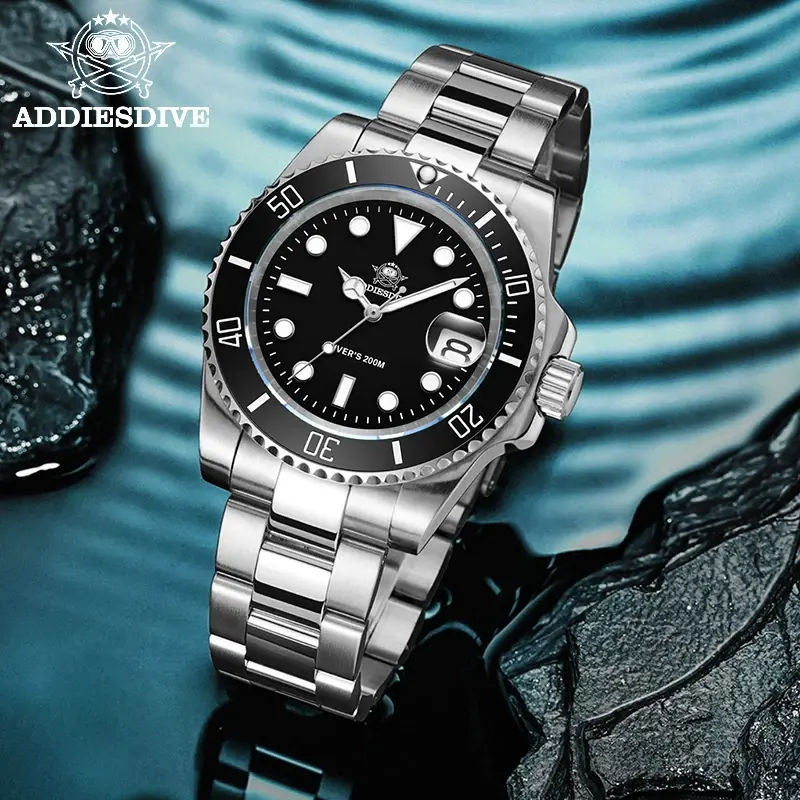 Addiesdive relógio de aço inoxidável masculino europeu e americano negócios lazer relógio de quartzo à prova dwaterproof água esportes ao ar livre relógio - 1