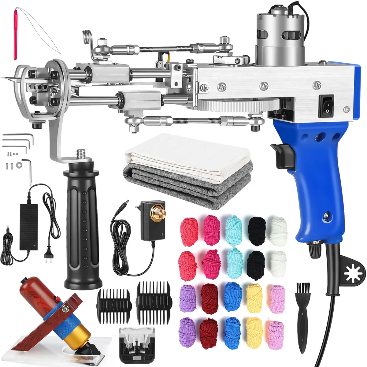 Arma de Tufos de Tapete, Kit Iniciante de Pistola de Tufos de Tapete com Aparador de Carpetes, kit de Tufos de Tapete de Pilha de Corte 2 em 1, Pistola Elétrica Rug Tufting Gun com Velocidade