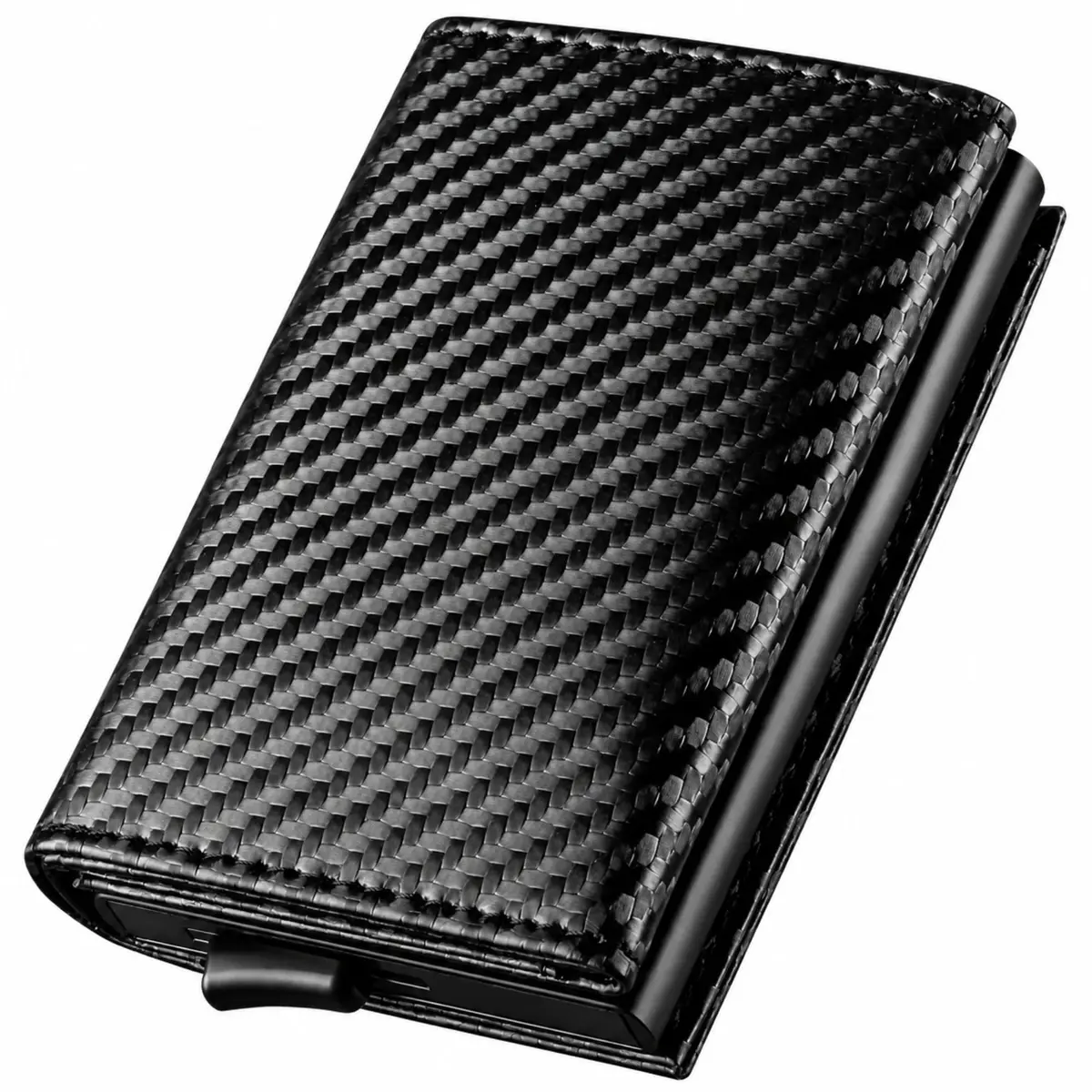 Carteira Slim com Bloqueio RFID, Couro Sintético, Preto | Porta Cartões Automático, Ejeção por Botão - 1