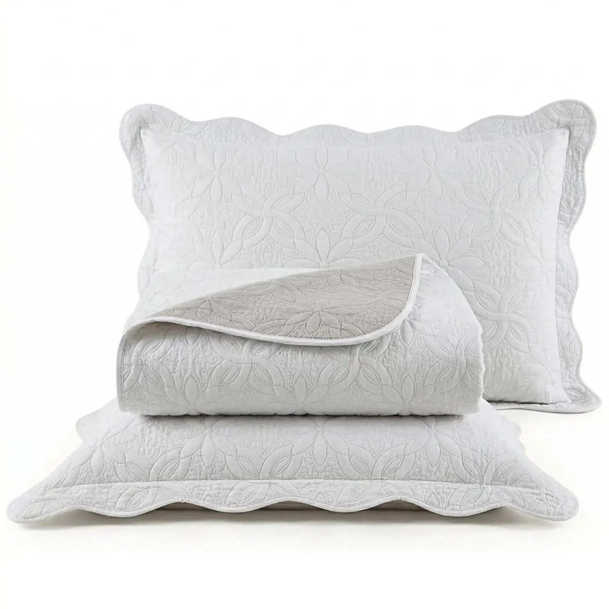 Cozzilar Kit Colcha De Cama Queen Boutis 3 Peças Dupla Face Inclui 1 Colcha 240x260cm e 2 Porta Travesseiro 50x70cm Matelado Premium (Branco)
