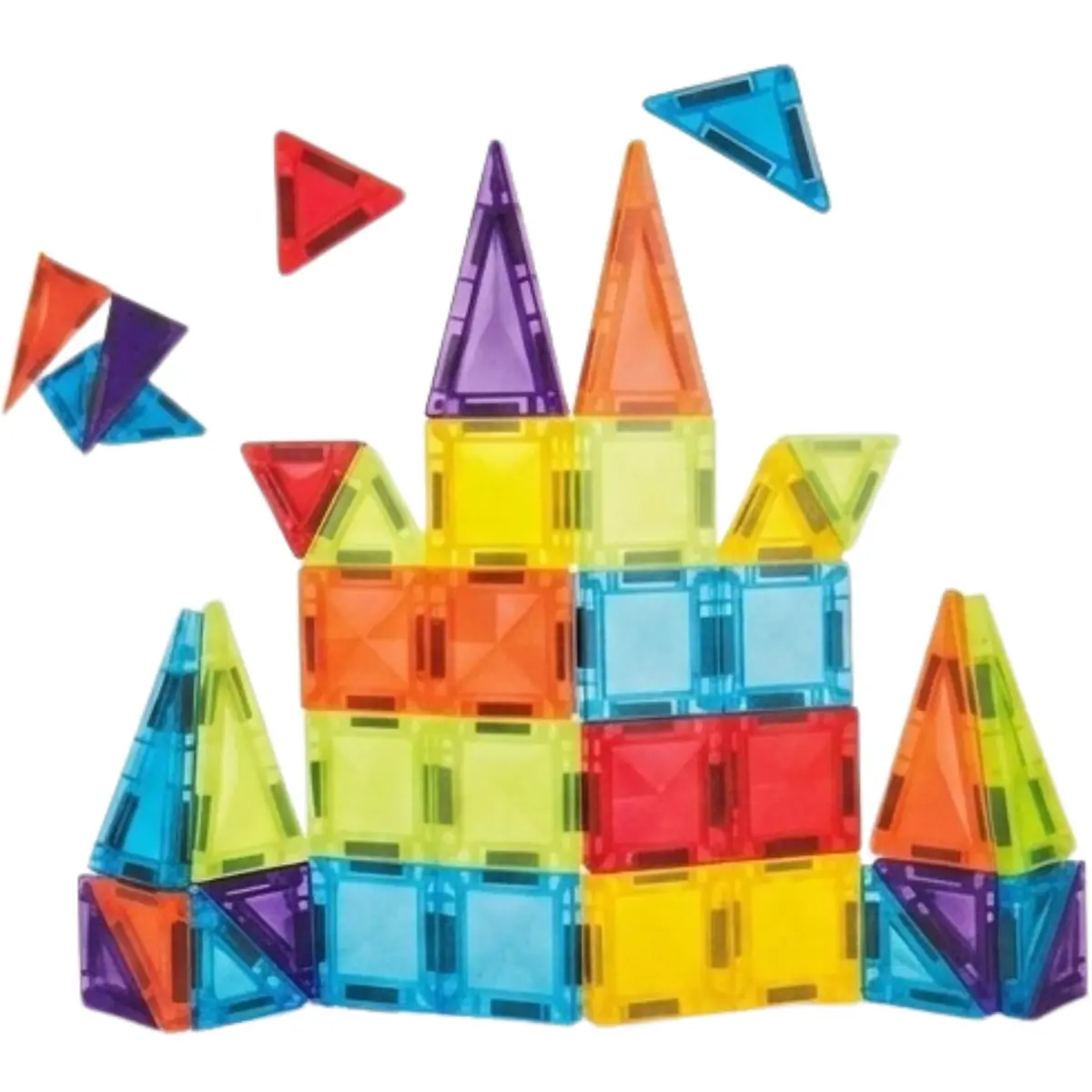 Blocos de Montar Magnéticos 34 Peças Brinquedo Educativo Infantil em Lata | Peças magnéticas translúcidas de 3,75cm em lata de metal compacta. Estimula aprendizado STEM, lógica e coordenação motora.