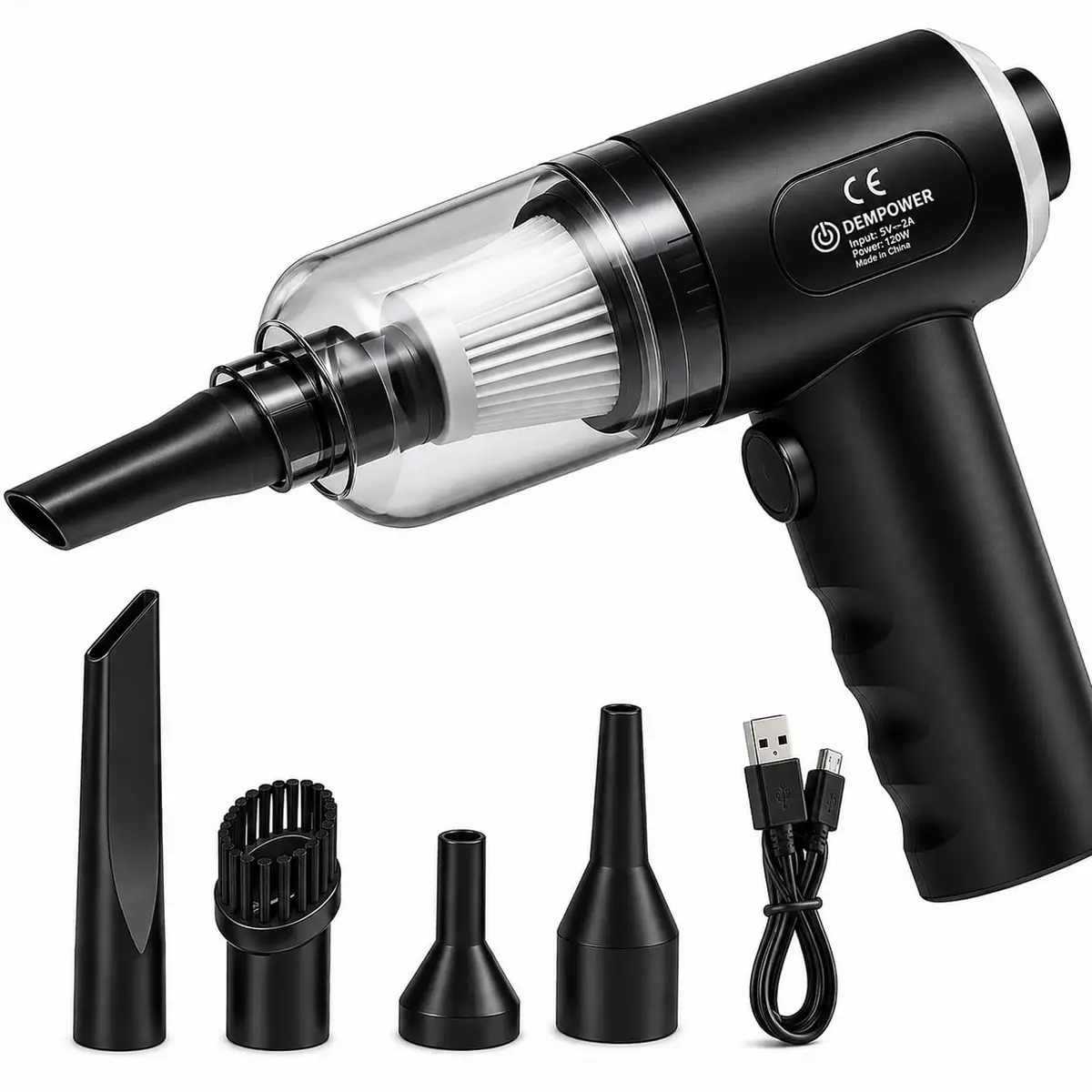 Aspirador de Pó Portátil Sem Fio 120W 3 em 1 Recarregável USB Limpeza Rápida Carro Casa e Teclado - 1