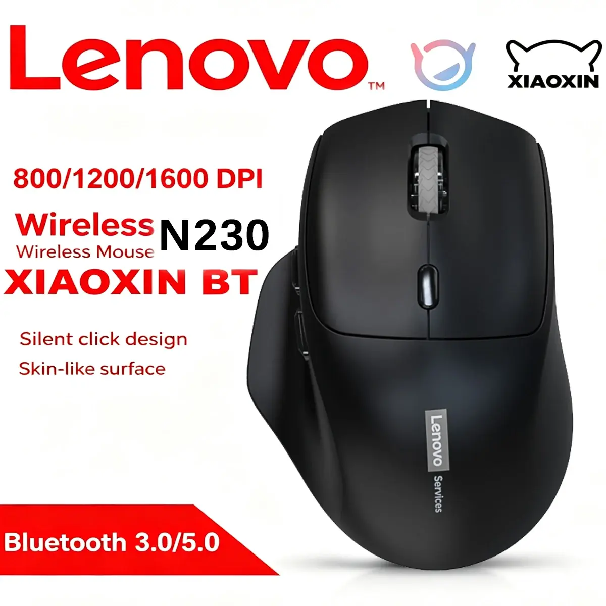 Mouse Sem Fio Lenovo N230 para Escritório, Modo Duplo Bluetooth 2.4G, Silencioso, Ergonômico, Recarregável para Computador e Laptop