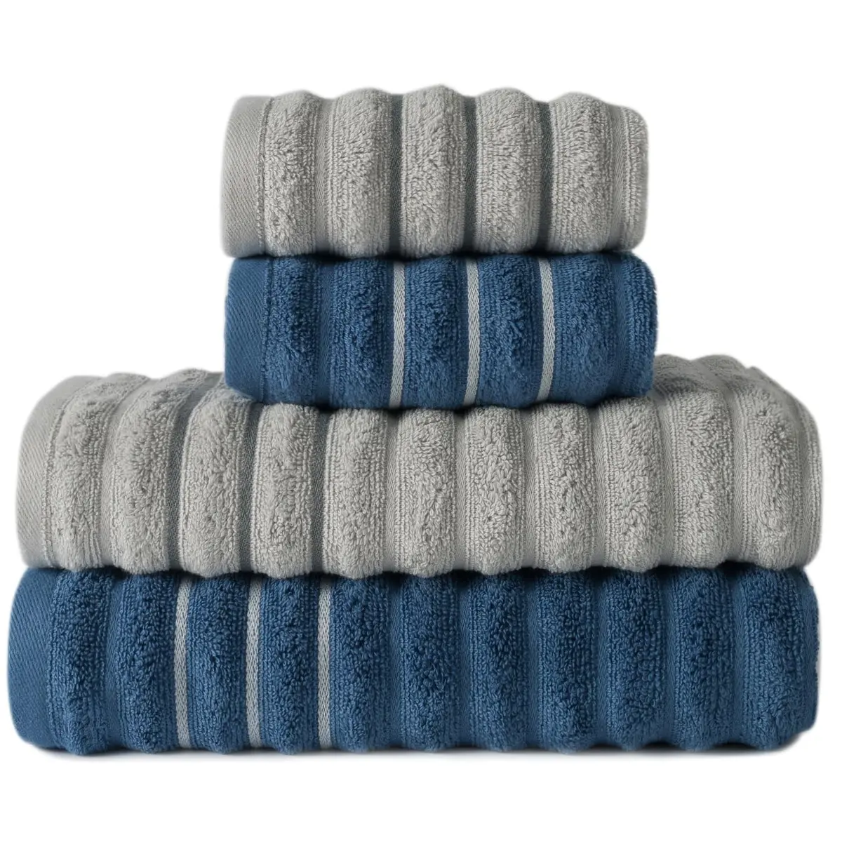Kit com 4 Toalhas de Banho 100% Algodão Macia Felpuda e Alta Absorção (Azul e Cinza) - 1