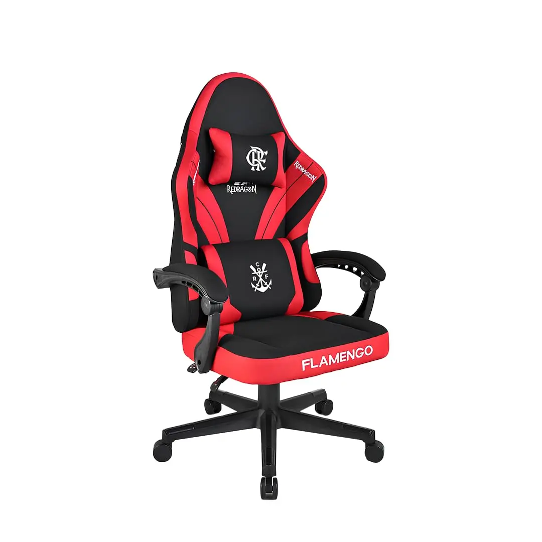 Cadeira Gamer Redragon Flamengo Nest, Reclinação 135°, Almofadas Lombar e Cabeça, Até 135KG, Vermelho e Preto FL806