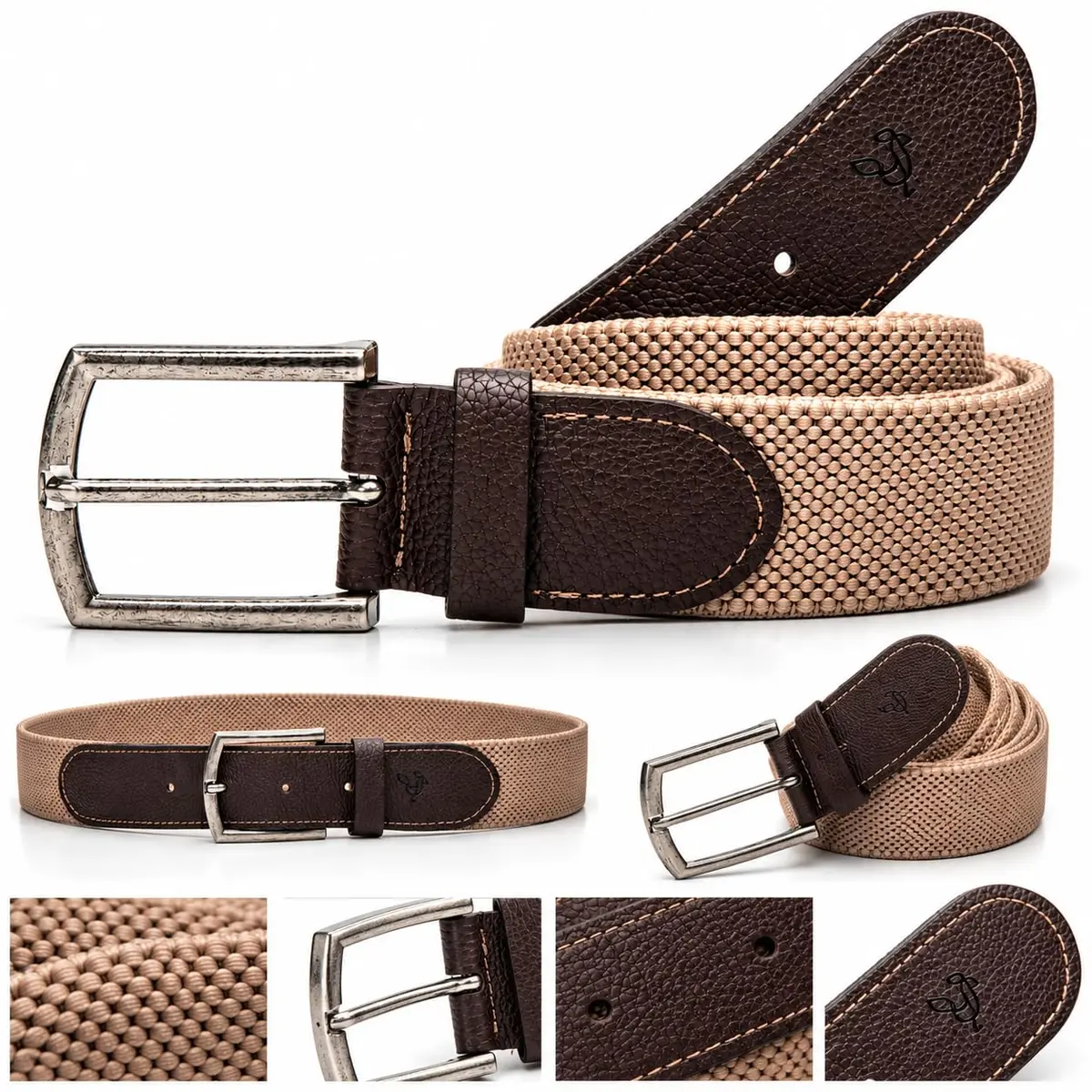 Cinto Masculino Couro Legítimo e Elástico Ajustável 4cm Com Fivela Metal Preto ou Café