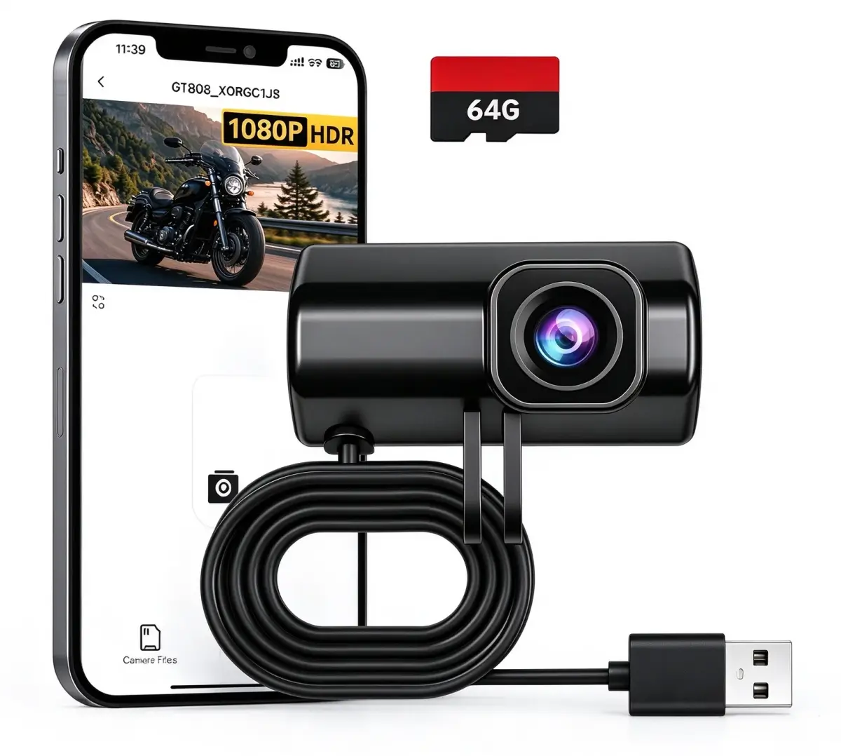 Câmera de painel para motocicletas e bicicletas elétricas, à prova d'água IPX7, com conexão Wi-Fi, 3 opções de instalação, gravação em loop para motociclistas e entregadores - 1